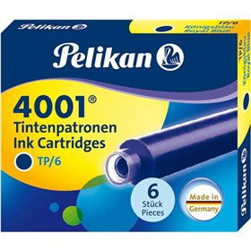 Pacote com 6 cartuchos Pelikan 4001 TP/6 - Tinta de alta qualidade - Compatível com canetas-tinteiro - Azul Royal