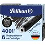 Pacote com 6 cartuchos Pelikan 4001 TP/6 - Tinta de alta qualidade - Compatível com canetas-tinteiro - Preta
