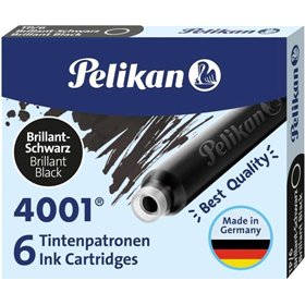 Pacote com 6 cartuchos Pelikan 4001 TP/6 - Tinta de alta qualidade - Compatível com canetas-tinteiro - Preta