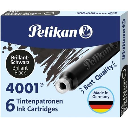 Pacote com 6 cartuchos Pelikan 4001 TP/6 - Tinta de alta qualidade - Compatível com canetas-tinteiro - Preta