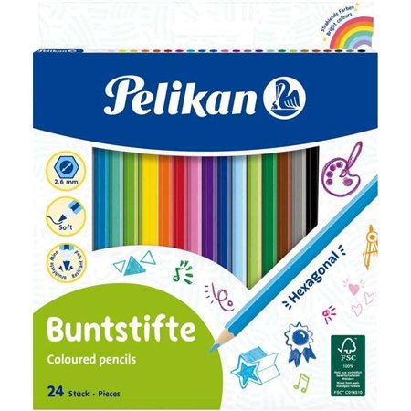 Caixa Pelikan com 24 lápis de cor hexagonais laqueados - Mina resistente à quebra - Certificado FSC