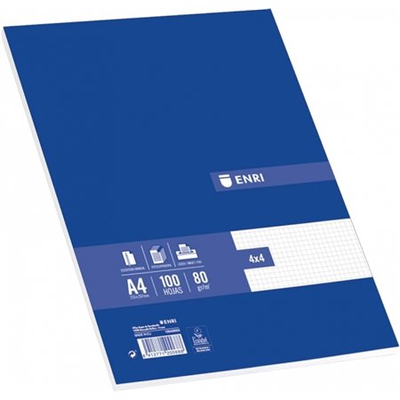 Pacote Enri com 100 folhas A4 quadriculadas 4x4 - Papel de alta qualidade