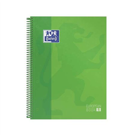 Caderno Espiral Oxford Europeanbook 1, Formato A4+, Quadriculado 5x5mm - 80 Folhas - Faixa Colorida - Capa Extra Dura Brilhante 