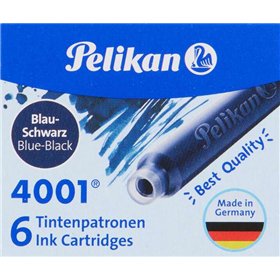 Caixa com 6 cartuchos Pelikan 4001 TP/6 - Tinta de alta qualidade - Compatível com canetas-tinteiro - Azul/Preto