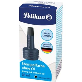 Frasco de tinta Pelikan para almofadas de carimbo 28ml - Sem óleo - Secagem rápida - À prova d'água - Preto