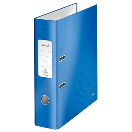 Pasta Leitz Wow A4 com alavanca - Lombada de 80 mm - Ilhós e argolas - Etiqueta na lombada - Azul