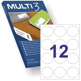 Pacote Multi3 com 1200 etiquetas redondas de 60 mm de diâmetro - 100 folhas x 12 etiquetas - Adequadas para impressão a laser e 