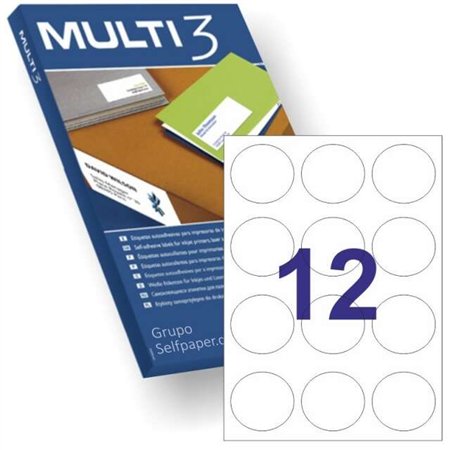 Pacote Multi3 com 1200 etiquetas redondas de 60 mm de diâmetro - 100 folhas x 12 etiquetas - Adequadas para impressão a laser e 