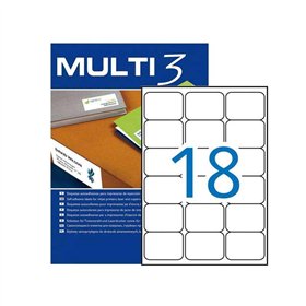 Pacote Multi3 com 1800 etiquetas brancas, tamanho 63,5 x 46,6 mm - Cantos arredondados - Adequadas para impressão.