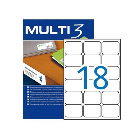 Pacote Multi3 com 1800 etiquetas brancas, tamanho 63,5 x 46,6 mm - Cantos arredondados - Adequadas para impressão.