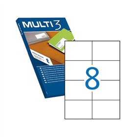 Pacote Multi3 com 4.000 etiquetas brancas com bordas retas, tamanho 105,0 x 74,0 mm, com adesivo permanente para múltiplos usos.