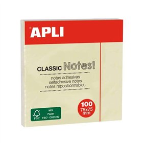 Bloco de notas adesivas Apli Classic com 100 unidades, 75 x 75 mm - Amarelo