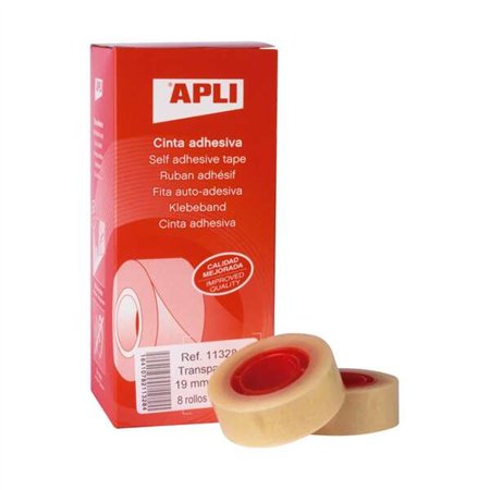 Pacote com 8 fitas adesivas transparentes Apli, 19 mm x 33 m