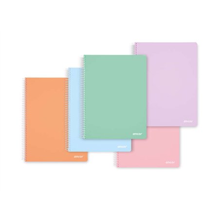 Caderno espiral Ancor Classic Stripes, tamanho fólio, quadriculado 4x4mm - 80 folhas, 90gsm - capa plástica - cores pastel sorti