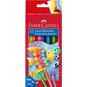 Lápis de cor aquarela Faber-Castell Classic Colour, pacote com 12 lápis hexagonais + pincel - Resistentes à quebra - Cores sorti