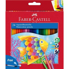 Lápis de cor aquarela Faber-Castell Classic Colour, pacote com 24 lápis hexagonais + pincel - Resistentes à quebra - Cores sorti