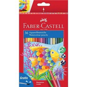 Lápis de cor aquarela Faber-Castell Classic Colour, pacote com 36 lápis hexagonais + pincel - Resistentes à quebra - Cores sorti