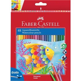 Lápis de cor aquarela Faber-Castell Classic Colour, pacote com 48 lápis hexagonais + pincel - Resistentes à quebra - Cores sorti