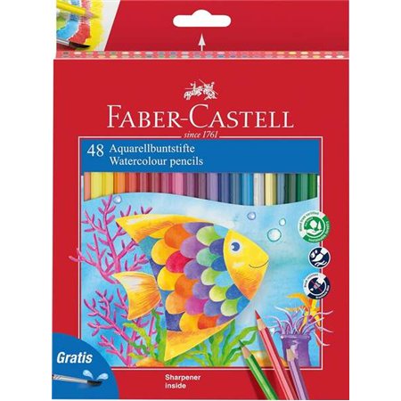 Lápis de cor aquarela Faber-Castell Classic Colour, pacote com 48 lápis hexagonais + pincel - Resistentes à quebra - Cores sorti