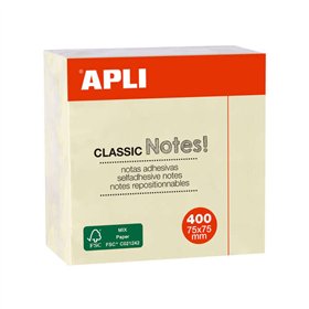 Bloco de Notas Adesivas Apli Classic 75x75mm - Pacote com 400 Folhas - Adesivo de Qualidade - Fácil de Destacar - Amarelo