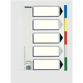 Esselte 613 Pacote com 5 divisórias plásticas - 5 abas / 5 cores - Multifuros - Formato fólio