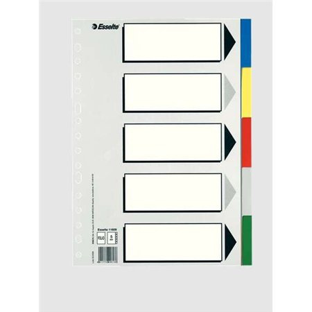 Esselte 613 Pacote com 5 divisórias plásticas - 5 abas / 5 cores - Multifuros - Formato fólio