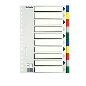 Esselte 713 Pacote com 10 divisórias plásticas - 10 abas / 5 cores - Multifuros - Formato fólio