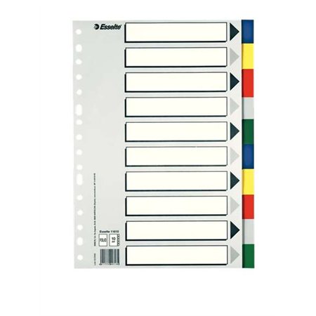 Esselte 713 Pacote com 10 divisórias plásticas - 10 abas / 5 cores - Multifuros - Formato fólio
