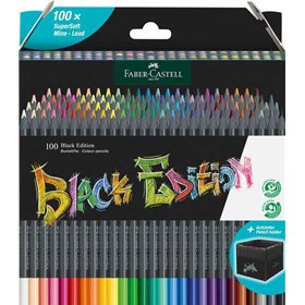 Faber-Castell Black Edition - Pacote com 100 Lápis de Cor - Mina Super Macia - Madeira Preta - Ideal para Desenhar em Papel Clar