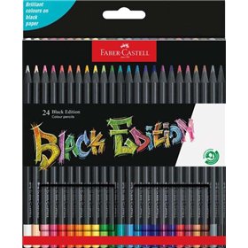Conjunto de 24 lápis de cor Faber-Castell Black Edition - Mina supermacia - Madeira preta - Ideal para desenhar em papéis claros