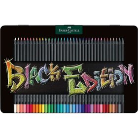 Lata metálica Faber-Castell Black Edition com 36 lápis de cor - Mina supermacia - Madeira preta - Ideal para desenhar em papéis 
