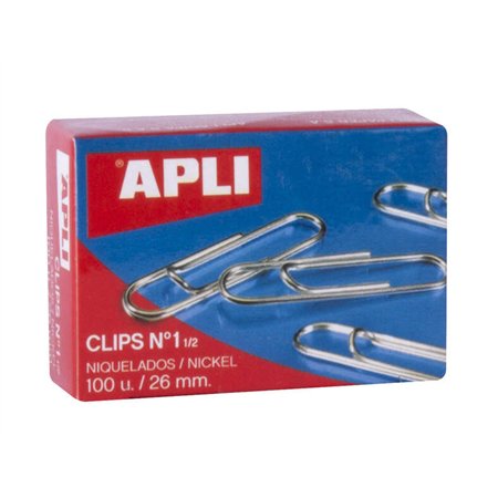 Presilhas de arame Apli nº 1 1/2 (26 mm) - Acabamento em níquel brilhante - Alta resistência à oxidação - Caixa com 100 presilha