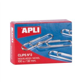 Pacote com 100 clipes niquelados Apli nº 2 de 32 mm