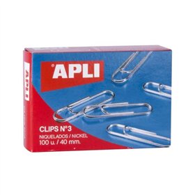 Pacote com 100 clipes niquelados Apli nº 3 de 40 mm