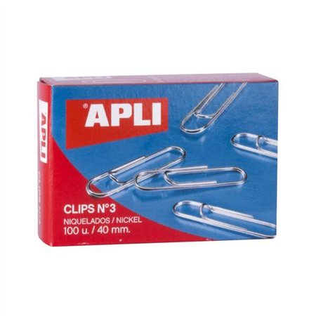 Pacote com 100 clipes niquelados Apli nº 3 de 40 mm