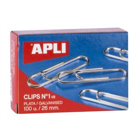 Presilhas de arame Apli nº 1 1/2 - 26 mm - Acabamento galvanizado prateado - 100 unidades por caixa - Organização perfeita