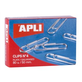 Clips de arame Apli nº 4 - 50 mm - Acabamento galvanizado prateado - 80 unidades por caixa - Organize seus documentos