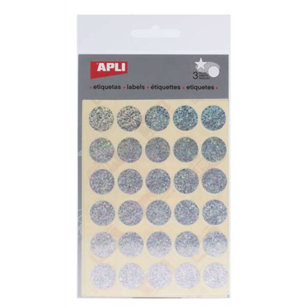 Adesivos holográficos redondos Apli Ø 20mm - Adesivo permanente - 90 adesivos em 3 folhas - Desenvolvimento de habilidades e cri