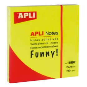 Bloco de Notas Adesivas Divertidas Apli 75x75mm - 100 Folhas - Adesivo de Qualidade - Fácil de Destacar - Amarelo Fluorescente