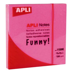 Bloco de Notas Adesivas Apli Funny com 100 unidades (75x75mm) - Adesivo de Qualidade - Fácil de Destacar - Rosa Fluorescente