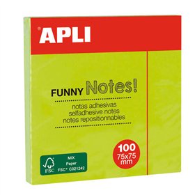 Bloco de Notas Adesivas Divertidas Apli 75x75mm - 100 Folhas - Adesivo de Qualidade - Fácil de Destacar - Verde Fluorescente