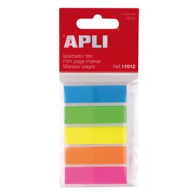 Índices adesivos Apli 45x12mm, 5 cores fluorescentes - 25 índices por cor - Fáceis de colar e remover - Ideais para marcar e org