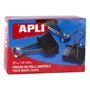 Caixa com 12 prendedores dobráveis Apli 20x41mm - Capacidade para até 170 folhas - Prendedores em aço temperado preto - Cabos em