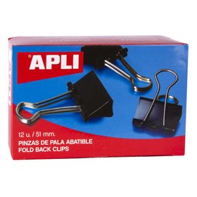 Clipes de dobragem Apli 30x51mm - Aço temperado preto - Cabos niquelados - 12 unidades - Suporta até 220 folhas