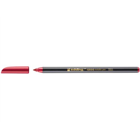 Marcador Edding 1200 - Ponta Redonda - Espessura da Linha de 1mm - Tinta à Base de Água - Vermelho Metálico