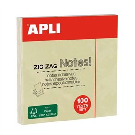 Bloco de notas adesivas Apli Classic com 100 unidades em ziguezague, 75 x 75 mm - Amarelo