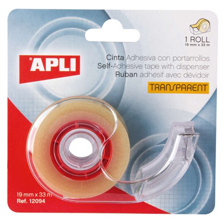 Suporte para Fita Adesiva Apli Home com Fita Adesiva Transparente - 19mm x 33m - Fácil de Usar e Transportar - Ideal para Casa e
