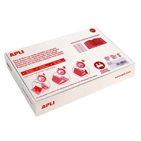 Caixa com 100 capas para livros Apli, 290 mm, PVC de 130 mícrons - Aba autoajustável - Envelopamento fácil em 3 etapas - Transpa