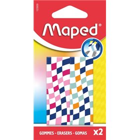Conjunto de 2 borrachas Maped com 3 desenhos de tabuleiro de xadrez - Formato retangular - Livre de ftalatos - Cores sortidas