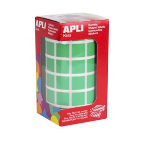 Rolo Apli com 2.832 adesivos quadrados de 15 x 15 mm - Adesivo permanente à base de água - Sem solventes - Verde